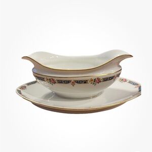 Antique T&V Limoges France Porcelain Gravy Boat Att’d Underplate Longchamps Rose
